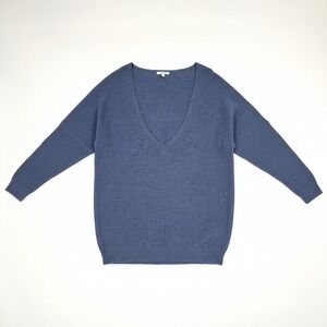 Eileen‎ Fisher Pullover Sweater V Neck Longline Ribbed Knit Cotton Blue Size XS
